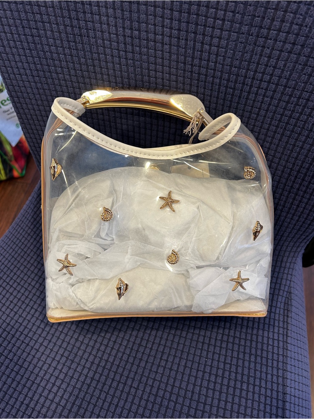 a new day Clear Mini Top-Handle Bag in Cream and Gold